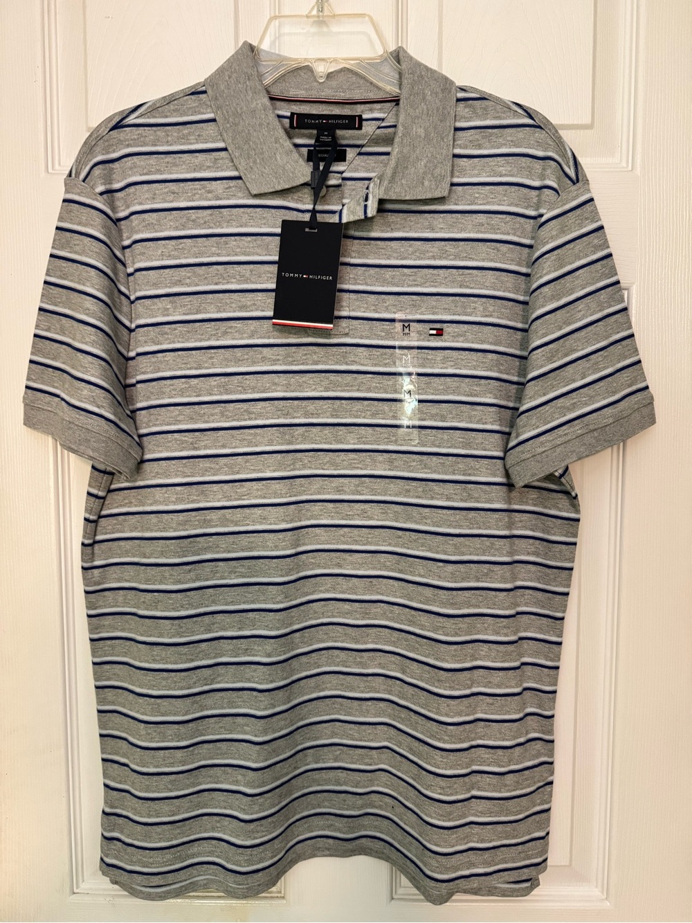 Tommy Hilfiger Grey Polo with Navy and White Stripes
